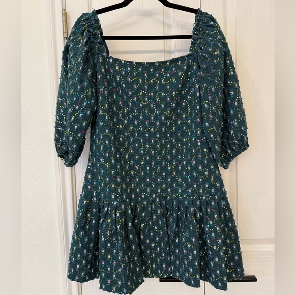 NWT Queen of Sparkles Dark Green Denim Drop Waist Dress - Picture 3 of 4